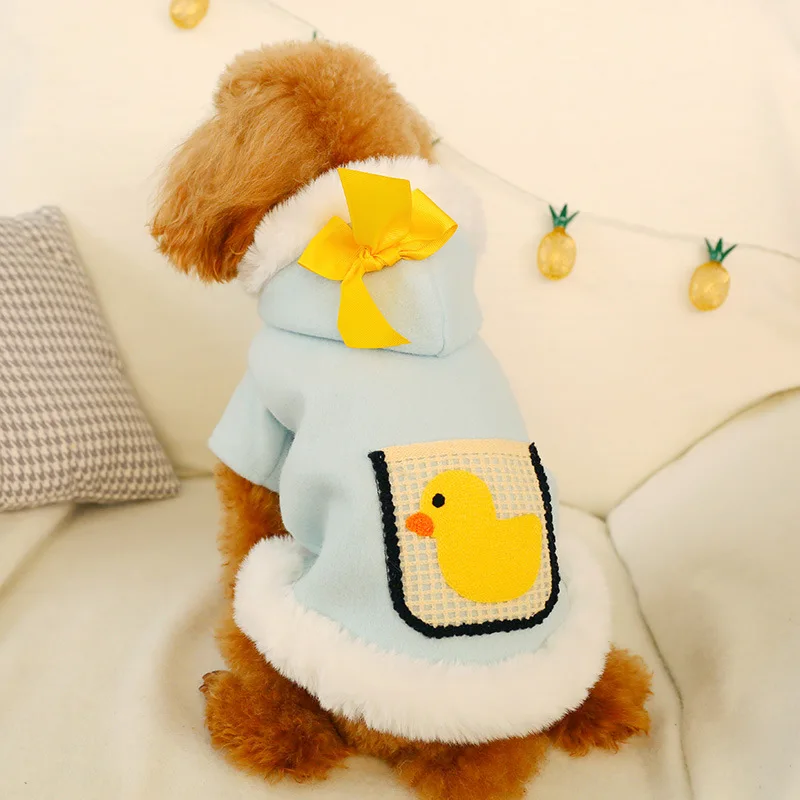 

Fashion Dog Winter Christmas Four Leg Coat Warm Cartoon Duck Jacket Pets Dogs Cats Dot Yellow Bow Hoodies Clothes for Chihuahua