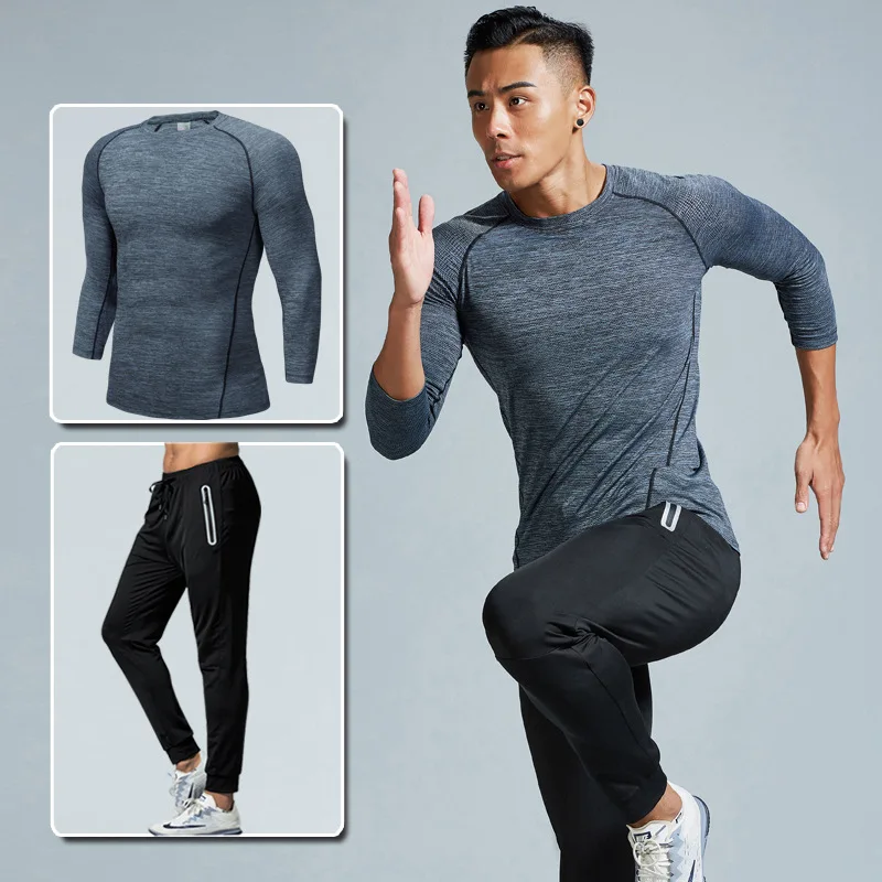

Tights Sports Set Men's Autumn And Winter Football Basketball Training Suit Running Fitness Long Sleeve Quick-Dry Two Piece Set