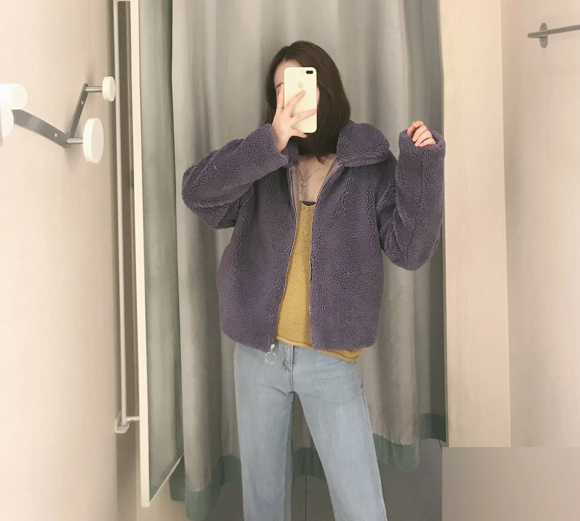 

Wi57 2019 Autumn New Style Versitile Fashion Loose-Fit Slimming Warm Fold-down Collar Long Sleeve Cropped Jacket Tops Women's