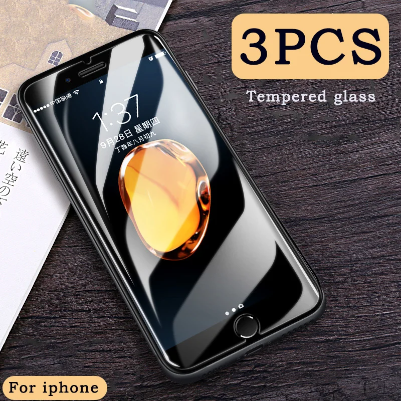 

3Pcs Protective Glass on the For iPhone 6 7 8 Plus X Tempered Glass For iPhone X XS max XR 6S Plus Screen Protector Film