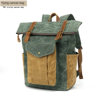 

M166 New Vintage Oil Waxed Canvas Leather Backpack Large Capacity Teenager Traveling Waterproof Daypacks 14" Laptops Rucksack