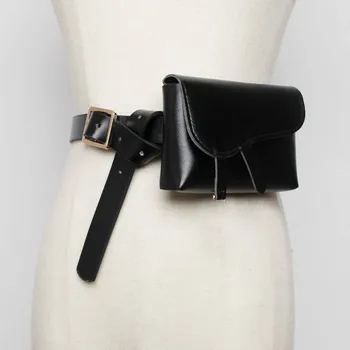 

PU leather running bag thin belt female D letter decoration mobile phone small bag fashion all-match ins waist belt bag belt