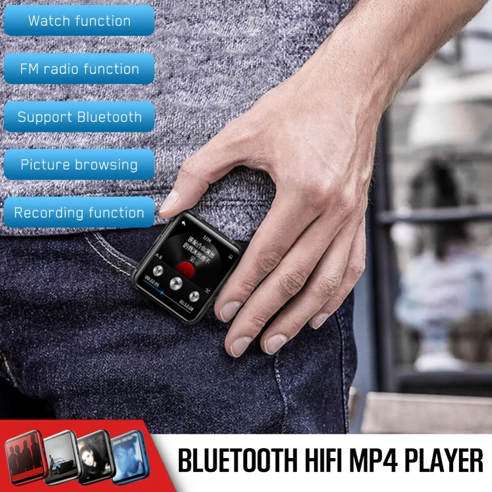 Мини MP3-плеер с зажимом, Bluetooth 4,2, с 1,5 дюймовым сенсорным экраном, портативный MP3 музыкальный HiFi металлический аудио плеер с FM для спорта