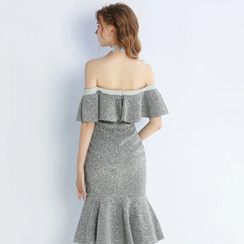 Вечернее платье с открытыми плечами Robe De Soiree, сексуальное женское вечернее платье с бретельками, с оборками, с коротким рукавом, вечерние платья F235