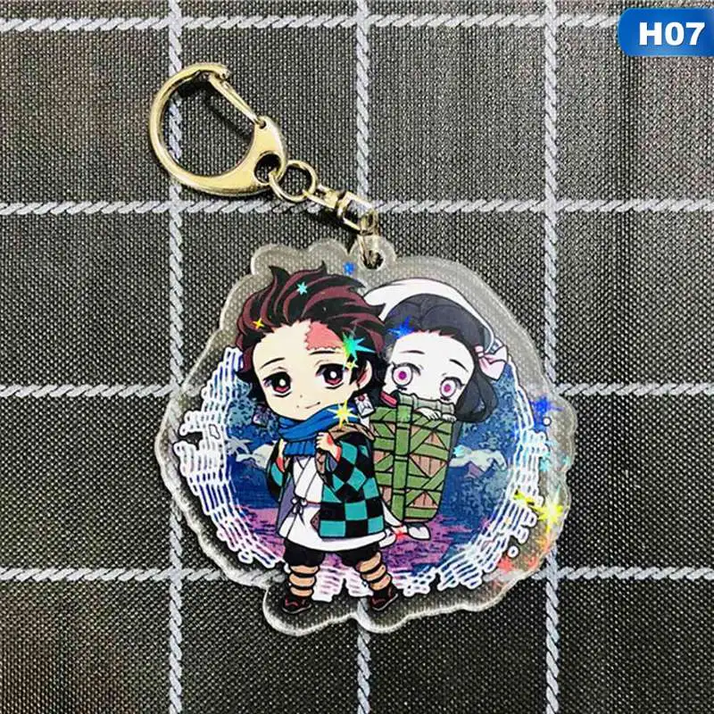 7 Аниме Demon Slayer Kimetsu no Yaiba брелок Kamado Tanjirou Nezuko Agatsuma Zenitsu Rengoku Kyoujurou милое забавное акриловое кольцо для ключей - Цвет: 7
