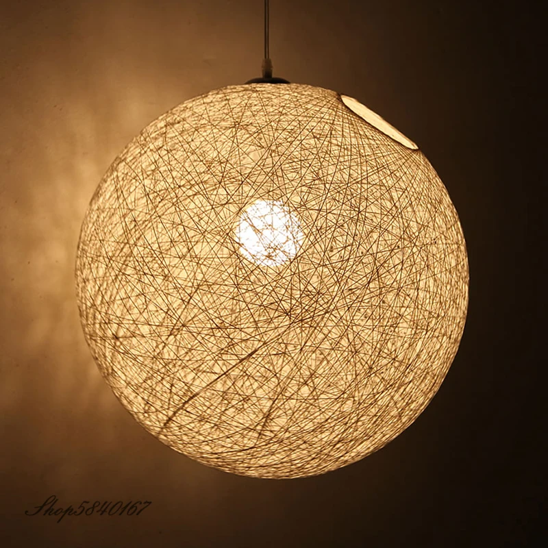 Naturalne konopie wisiorek światła Rattan Handmake lampy wiszące do salonu lampy wiszące Deco jadalnia zawieszenie oprawa