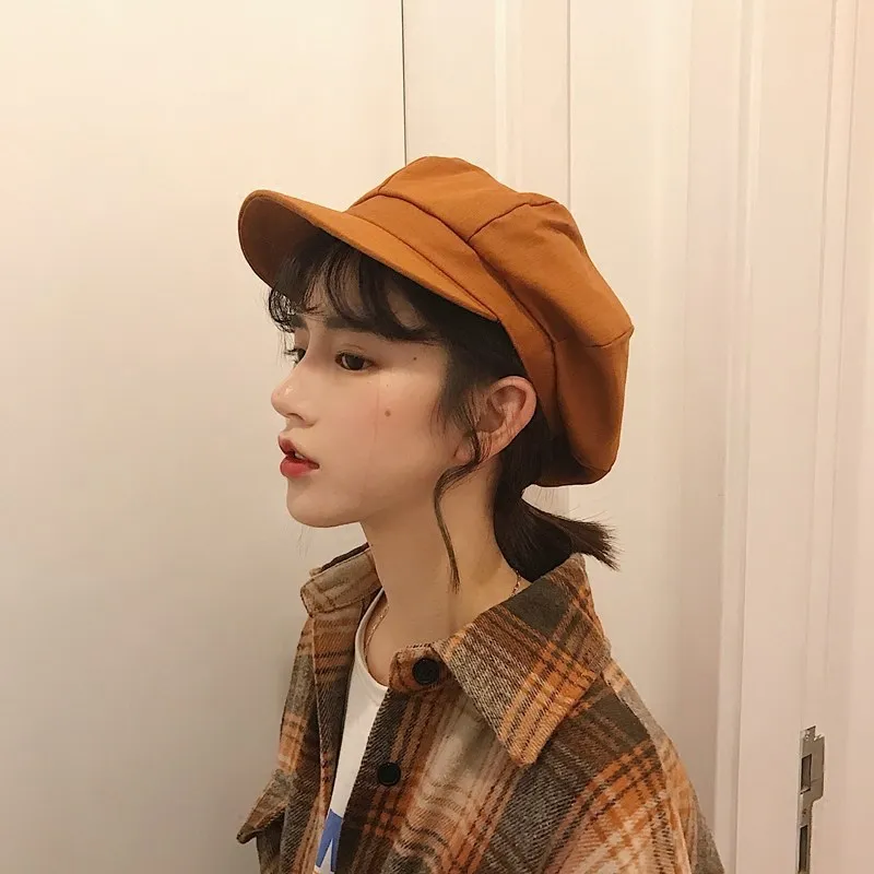 Берет на весну и осень, тонкий мягкий верх, одноцветная восьмиугольная кепка, Женская Повседневная шапка в японском стиле, художественная Кепка в стиле ретро