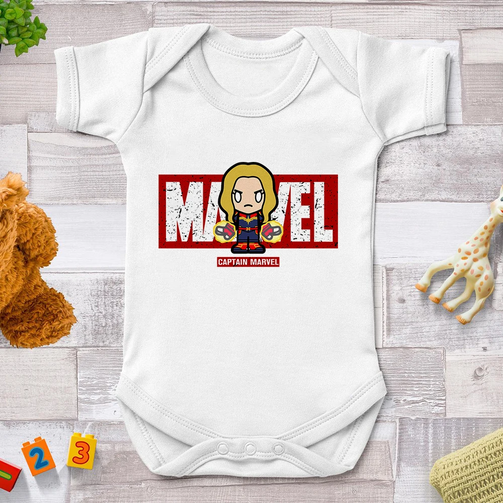 Pelele estilo Harajuku para niños pequeños, traje para bebé con estampado de Los Vengadores, Capitán Marvel, camiseta de verano, monos recién nacidos