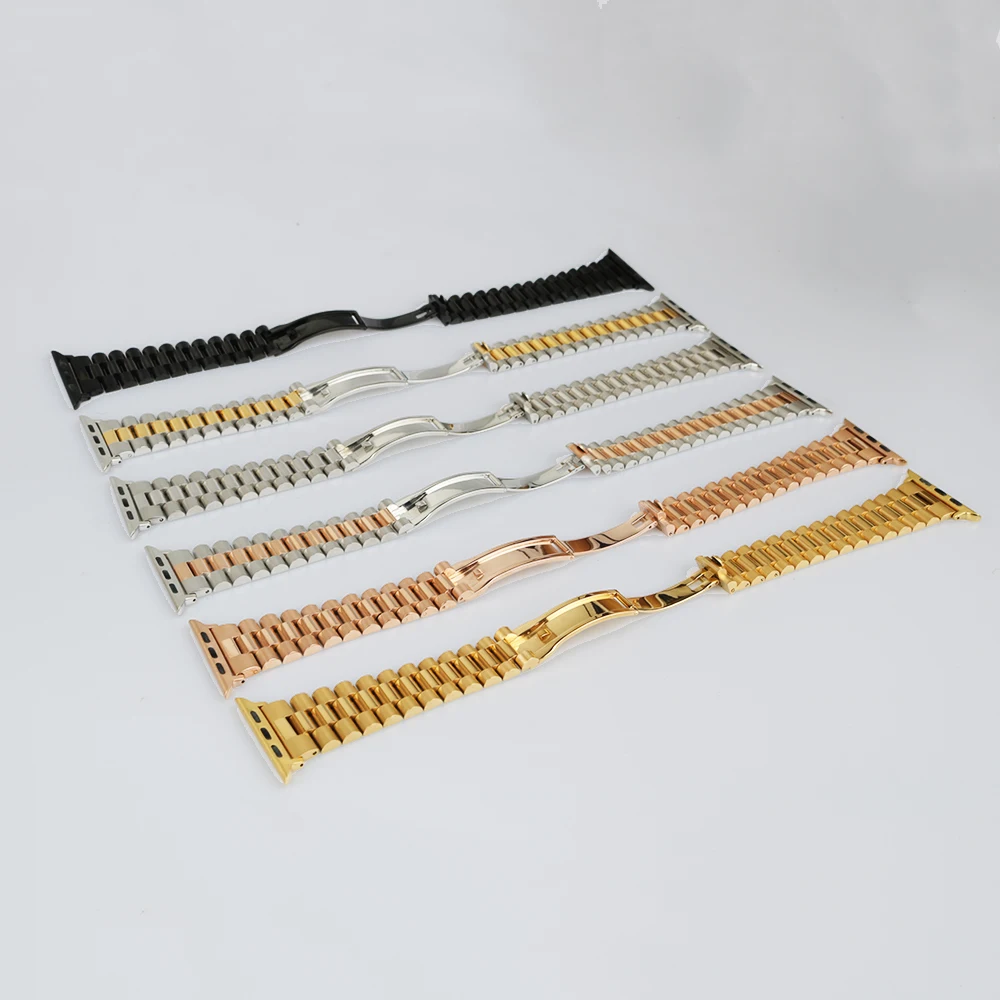 Rolamy 38 40 42 44mm Solid Stainless Steel Replacement Wrist Bracelet Oyster Watch Band With Adapter For Iwatch Apple Watch