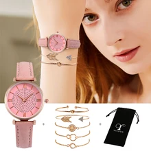 

6pcs Luxury Women Bracelet Watches Quartz Leather Watch Bracelet Set Birthday Gift for Wife Elegant Women Watch Relogio Feminino