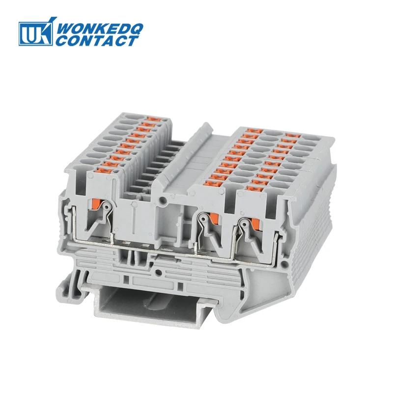 

Din Rail Terminal Block PT 2.5-Twin 3 Conductors Push In Spring Screwless Feed Through Wire Conductor 10pcs wire connector