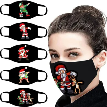 

5pc Christmas Unisex cartoon printing Masks Protection Anti-face Mask Washable Earloop mascarillas dustproof windproof Masque