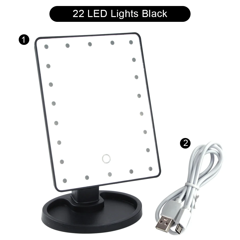 BK 22LED Lights USB Зеркало для макияжа с светодиодный свет карман для косметики зеркала женские гибкий Сенсорный экран 1X10X увеличительные зеркала двойной Мощность регулируемый - Цвет: BK 22LED Lights USB