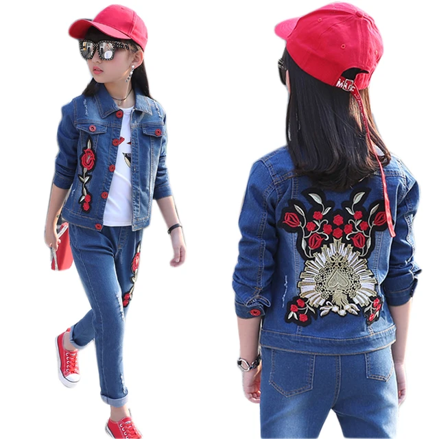 2020 new fashion baby girl clothes spring and autumn girls denim hooded  coat + holes jean trousers body suit girl clothing sets - AliExpress