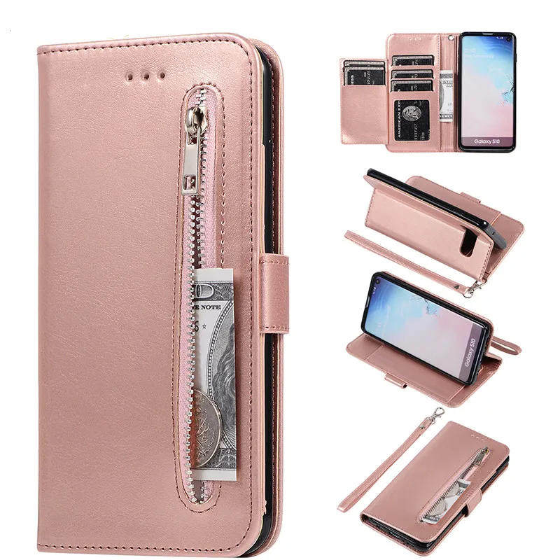 Застежка-молния кожаный чехол-книжка с Note10plus A70 A50 A40 A30 чехол для Samsung Galaxy S10 E S9 S8 плюс S7 Edge Note 8, 9, 10 и отделением для карт