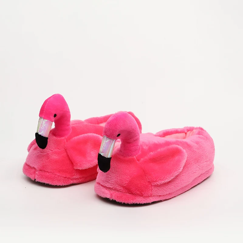 Новинка; зимняя обувь; женские домашние тапочки; теплые домашние тапочки с рисунком Фламинго из мультфильма; мягкая домашняя обувь унисекс без застежки на каблуке; Плюшевые тапочки с мехом