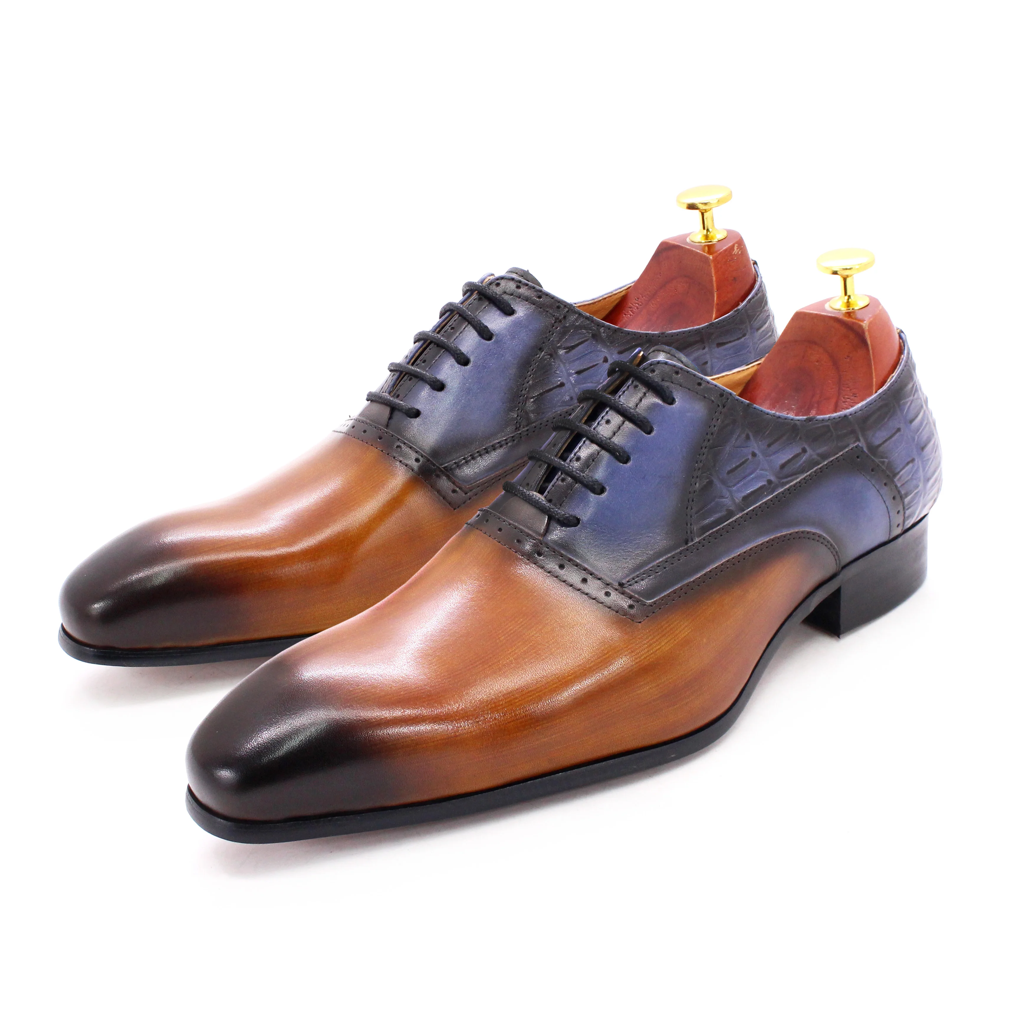 

Classic Style Men's Oxford Plain Toe Handmade Brand Leather Dress Shoes Brown Blue Lace Up Formal Office Business Shoes for Men