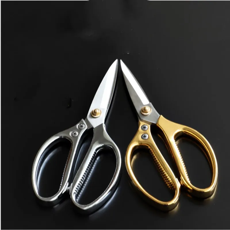 

Bright Gold Stainless Steel Scissors Aluminum Alloy Handle Chicken Bone Scissors Kitchen Industrial Household Scissors