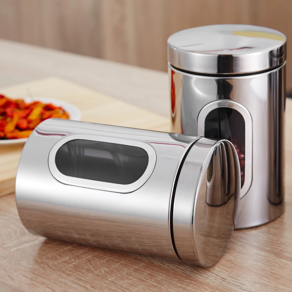 

3pcs/set Kitchen Food Storage Tank with Lids Grain Storage Tank Container with Transparent View Window Stainless Storage Box