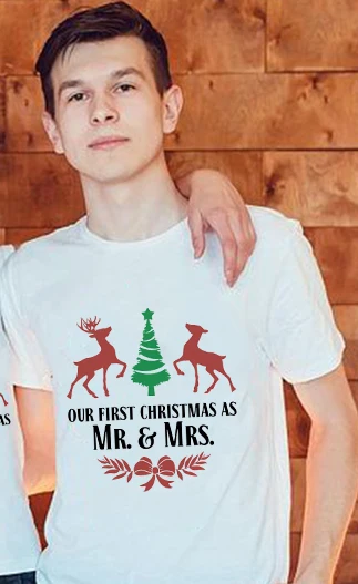 1pcs Our First Christmas As Mr Mrs Couple Matching T-shirt Kawaii Graphic Tees Harajuku Family T Shirt Short Sleeve Clothes 2020