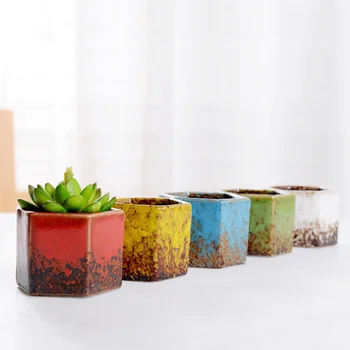 

6pcs Cute Flowing Glaze Hexagon Shaped Ceramic Succulent Cactus Flower Plant Pot Planter for Home Garden Office Desktop Decorati
