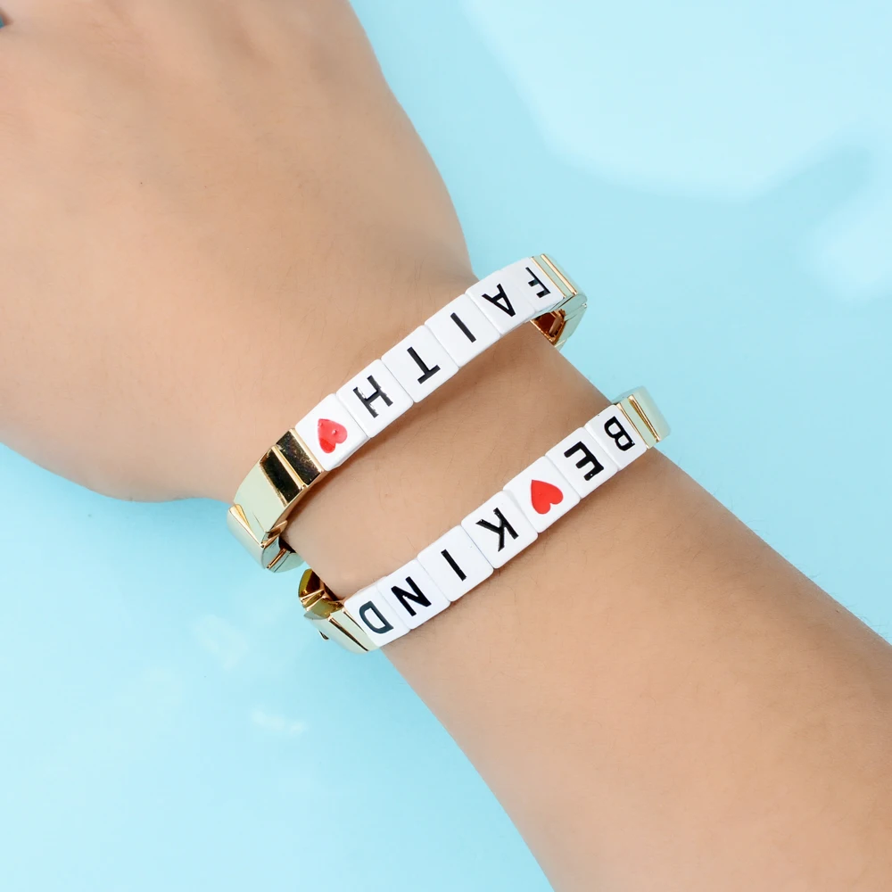 ZMZY Boho Gold Letter Hope Beads Charm Bracelet Elastic Wholesale Bohemian Rainbow Bracelets for Women Jewelry Forever Gift - Image 5