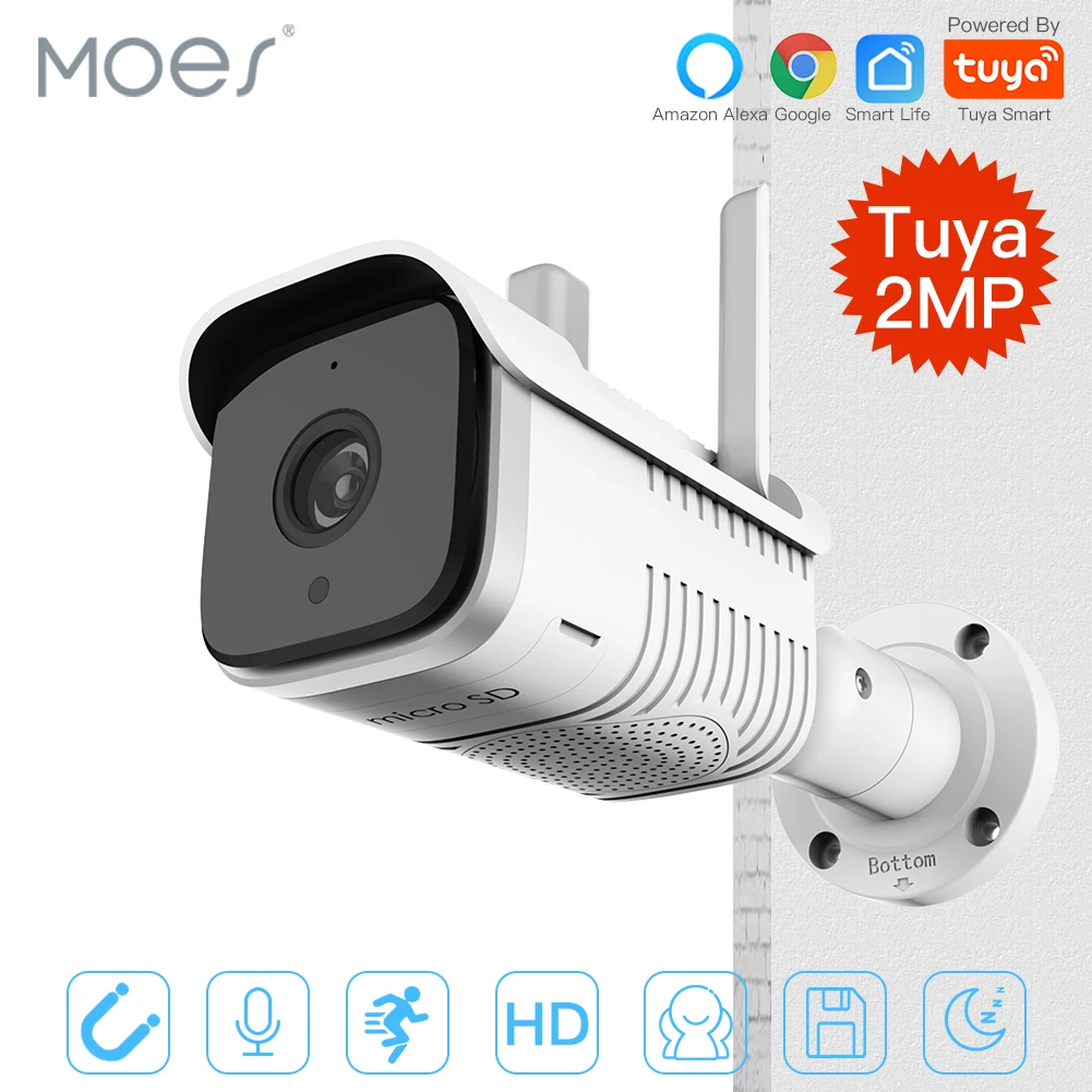 

Tuya Smart Outdoor IP65 Waterproof WiFi Two-Way Audio Camera HD 1080P Network Night Vision IP Camera Work with Alexa Echo