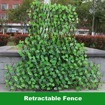 

Garden Fence Decoration Privacy Wood With Artificial Green Leaf Retractable Extension Fencing For Courtyard Home Decoration