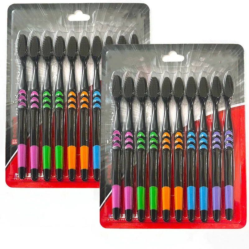 

10 Pcs Family Set Toothbrush Soft Bamboo Charcoal Adult Cleancare Gums Fine Hair Home Unisex Healthy Teeth Cleaning Brush