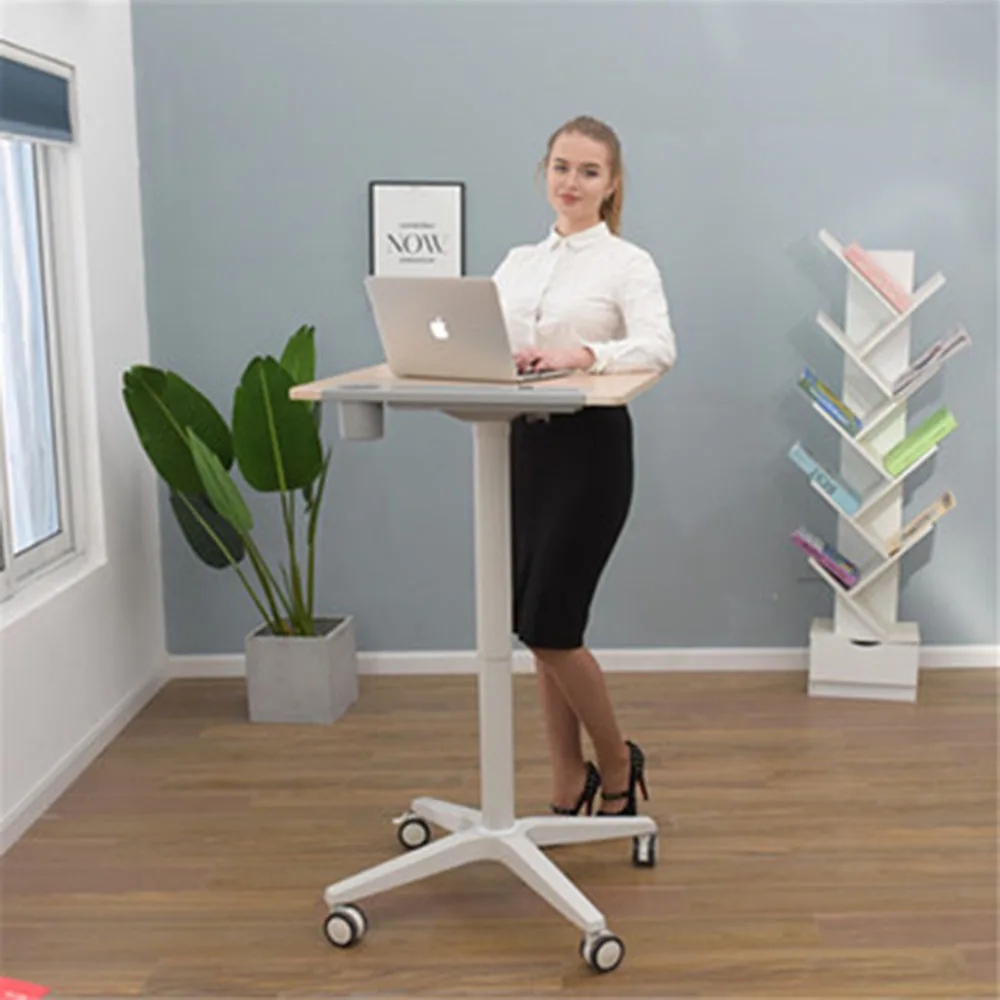 Multifunctional Lifting Adjustable Cup Pen Slot White Move Training Table Office Furniture Standing Desk Laptop Square Desk