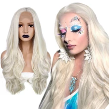 Anogol средняя часть натуральный длинный волнистый платиновый блондин высокотемпературный синтетический парик на кружеве для белых женщин