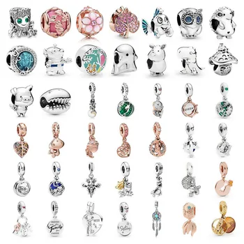 

New Leaves Dinosaur Ariel Mermaid Mushroom Charm Beads Fits Original Pandora Charms Bracelet Women Jewelry DIY Making
