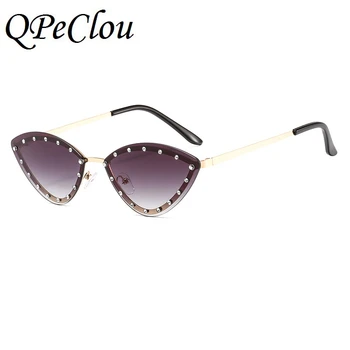

QPeClou 2020 New Fashion Luxury Shinning Diamond Sunglasses Women Vintage Metal Small Cat Eye Sun Glasses Female Color Shades