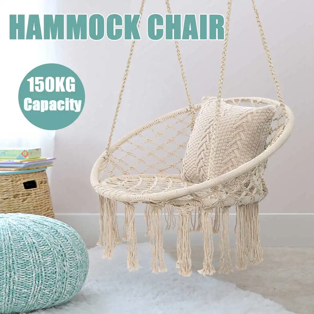 150 KG Nordic Garden Swing Cotton Rope Hammock Hanging Chair Handmade Knitted Indoor Outdoor Kids Swing Bed Macrame Swing Chairs