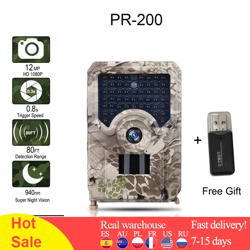 Фотоловушка PR 200 Trail Camera 12MP 940nm IR LED охотничья камера IP56 Водонепроницаемая батарея