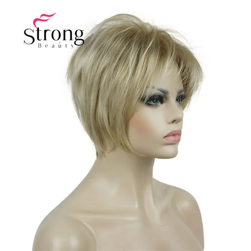 StrongBeauty короткий слоистый блондин Толстый Пушистый полный синтетический парик Тепло ОК - Цвет: 15BT613 blonde mix