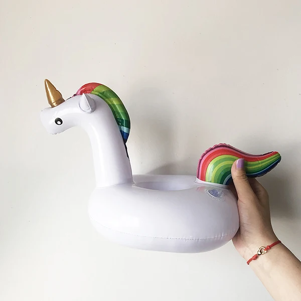 With ear unicorn 24 стиля мини надувной фрукт киви форма бассейн напиток держатель для бутылочек плавательная игрушка подставки для бутылка с жидким напитком - Цвет: With ear unicorn