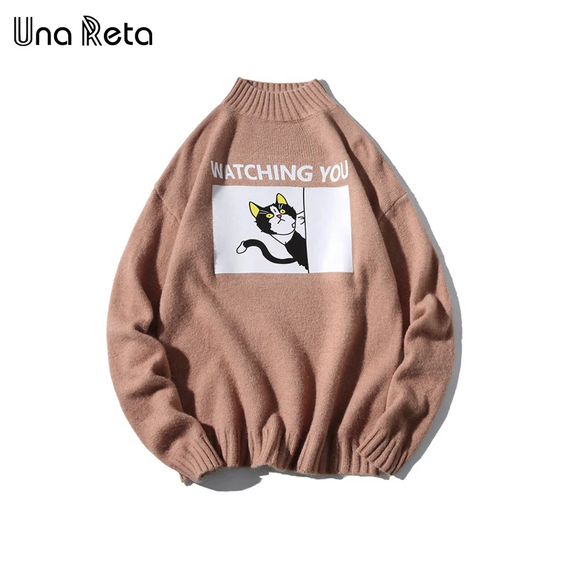 Уна Рета водолазка мужской свитер осенне-зимний Принт Пуловеры с кошками мужской свитер Pull Homme Повседневный свободный свитер для мужчин - Цвет: Хаки