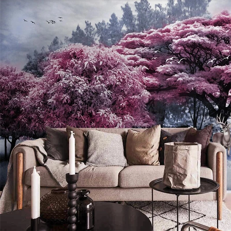 wellyu Customized large mural wallpaper 3d beautiful pink forest big tree landscape fashion home decoration painting | Обустройство