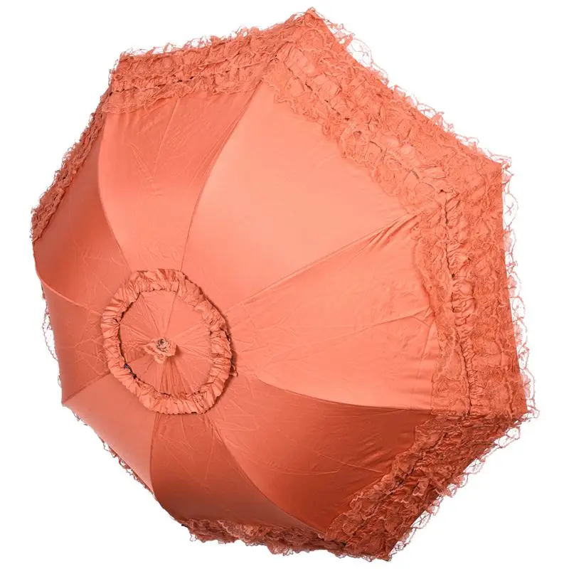 

Women's Princess Dome/Birdcage Sun/Rain Folding Umbrella For Wedding Lace Trim beige