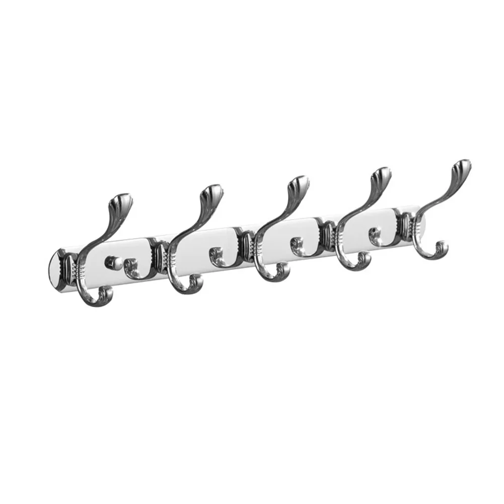 

5 Hooks Hanger Bathroom Hat Rail Holder Stainless Steel Multi-use Polished Household Coat Hook Chrome Plated Wall Mounted