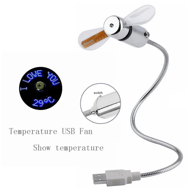 Мини Гибкий светодиодный часы-вентилятор USB часы гаджеты офисный стол Охлаждение температура регулируемый дисплей вентилятор для ПК ноутбука Настольные подарки - Цвет: Temperature USB fan
