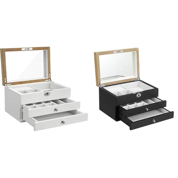 

3-Tier Jewelry Box, Wooden Jewelry Organizer, Jewelry Storage with Drawers, Velvet Lining, Engineered Wood, for Rings, Earrings,