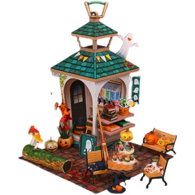DIY Dollhouse Casa Miniature Furniture Kit Halloween Cottage Paper Model Doll Houses Assemble Toy for Children Christmas Gifts 4
