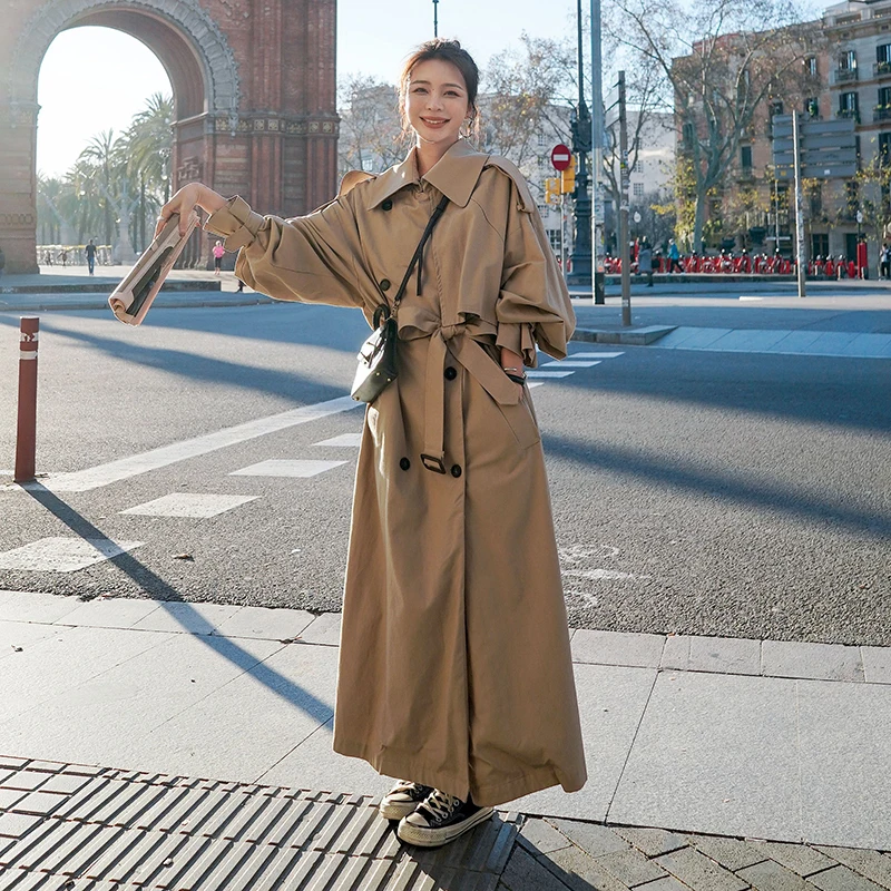 Korean style X-long women's loose raincoat double