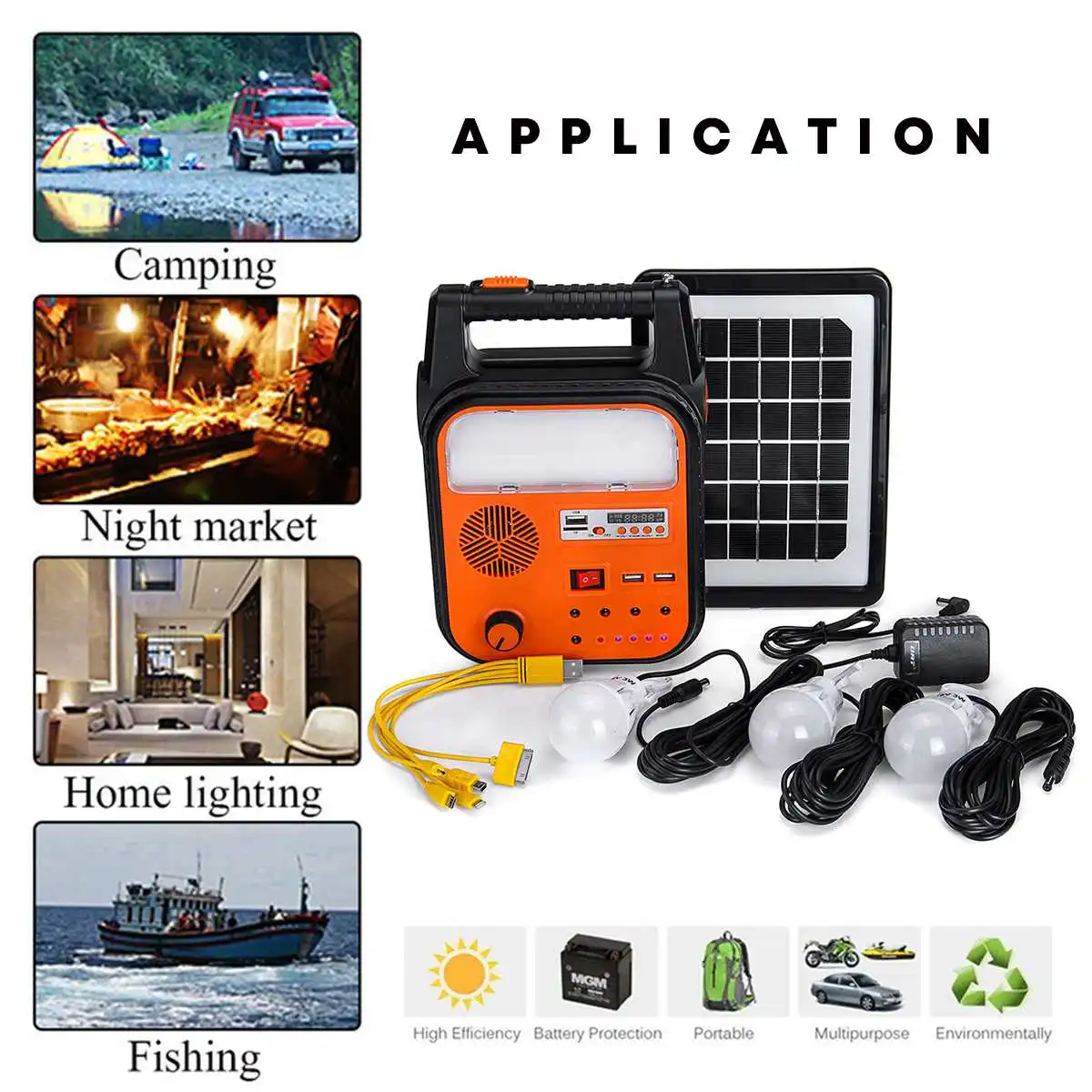 

Solar Power Generator USB Charging Home System Storage Generator With 3 LED Bulbs FM Radio MP3 Functions Durable 200HZ-20KHZ