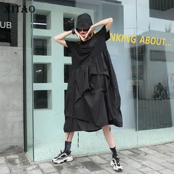 

XITAO Tide Brand Oversized Dress Women Fashion Splice Plus Size Short Sleeve Dresses Trend Women Clothes 2020 Streetwear DMY4138