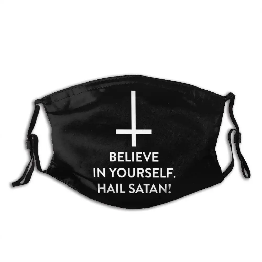 

Believe In Yourself Hail Satan Inverted Cross Funny Print Reusable Pm2.5 Filter Face Mask Magic Occult Esoteric Magik Magick