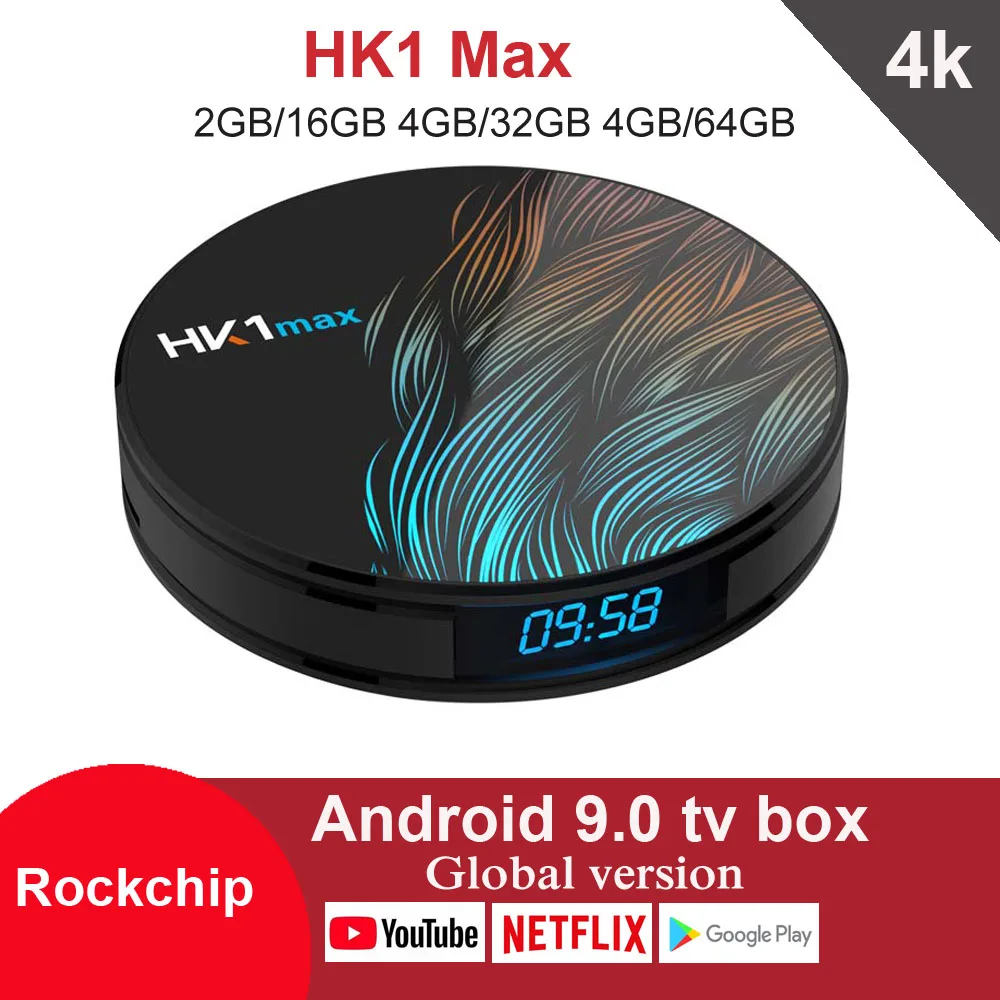 HK1 Max Android 9 0 ТВ приставка Rockchip Четырехъядерный 4G ram 128GB rom 2 5G Wifi BT4.0 Netflix Youtube 4K IP tv