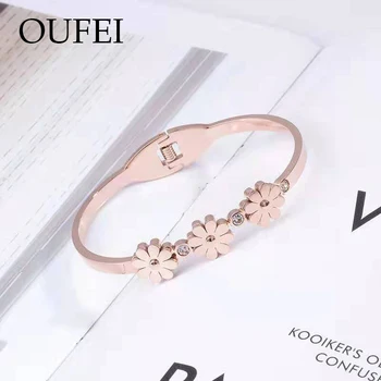

OUFEI Bracelet Stainless steel Rose Gold Bracelet Small Flower Pendant Jewelry For Woman Accessories Animal Bracelet Wholesale